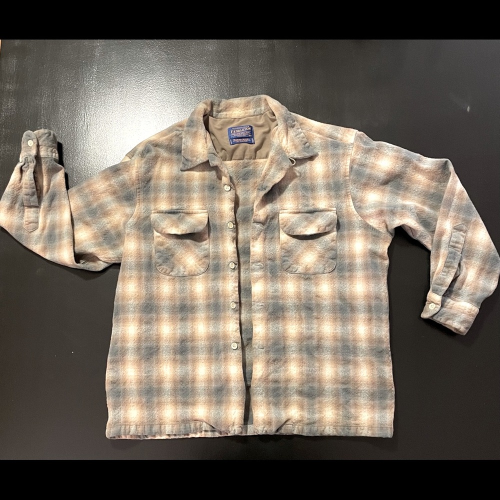 Vintage Pendleton virgin Wool Board Shirt Flannel grey / tan color way sz XL